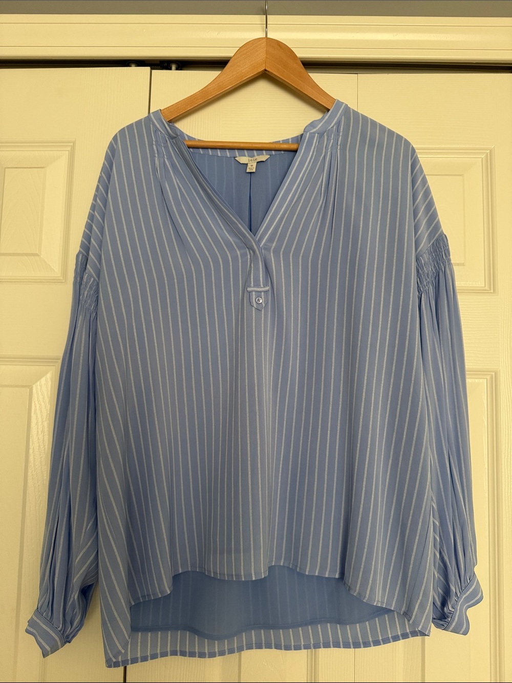 Joie Light Blue and White Striped V-Neck Blouse